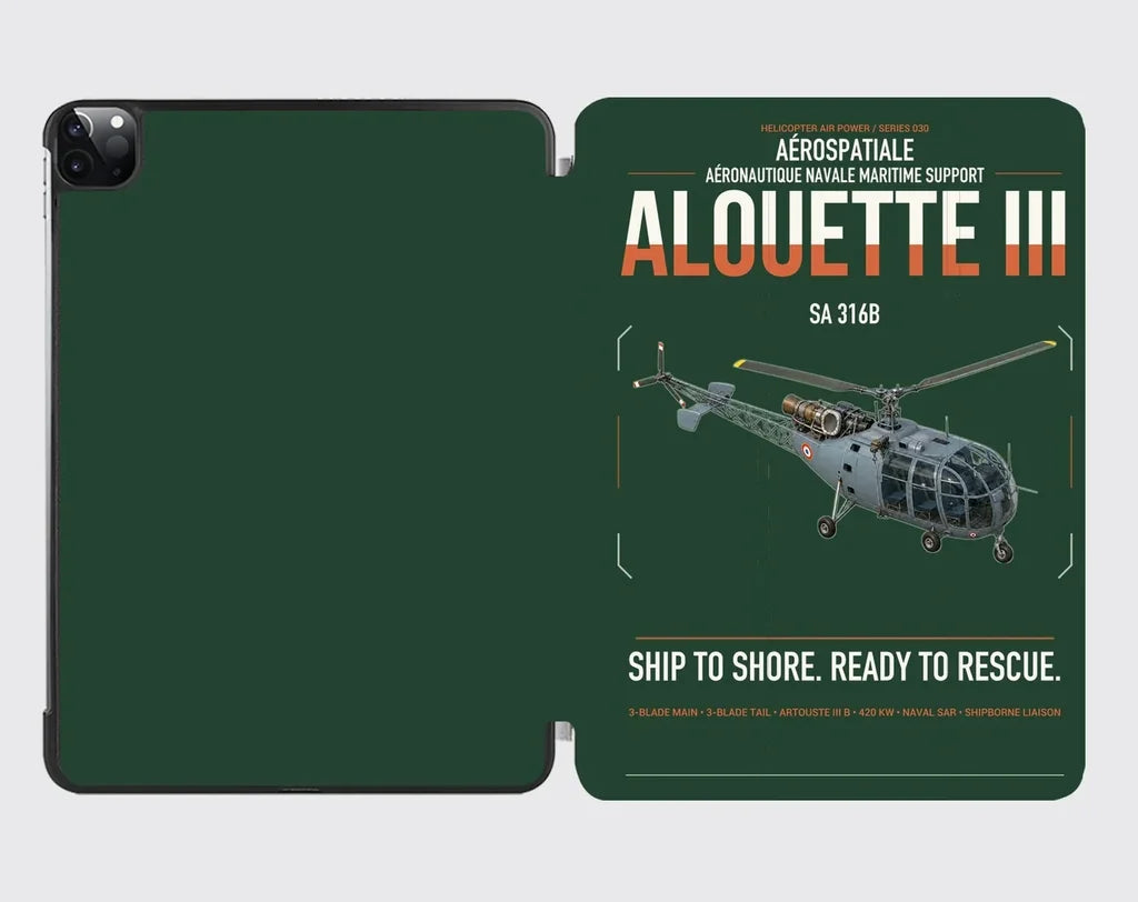 Aérospatiale SA 316B Alouette III design on dark green ipad tablet case