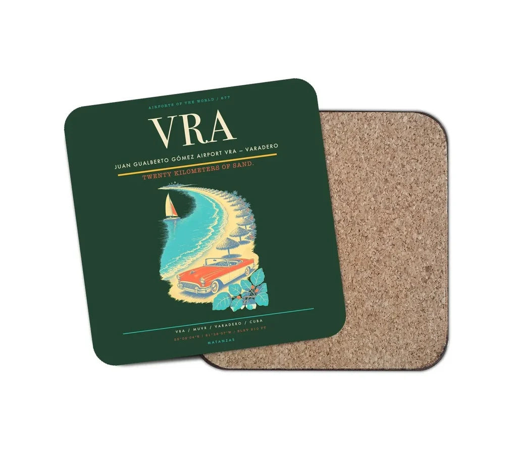 Juan Gualberto Gómez Airport (VRA) design on dark green 1 piece coaster