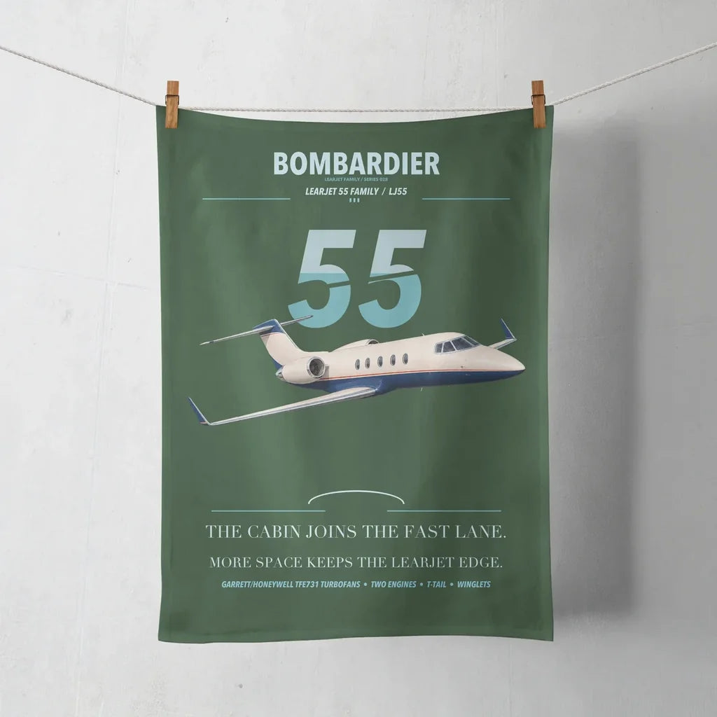 Bombardier Learjet 55 design on dark green towel