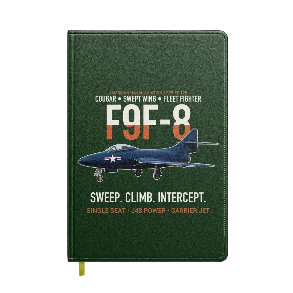 F9F-8 Cougar Swept Wing Carrier Fighter design on dark green notebook