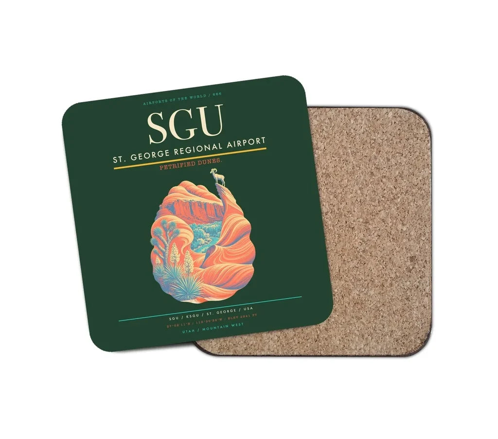 St. George Regional Airport (SGU) design on dark green 1 piece coaster