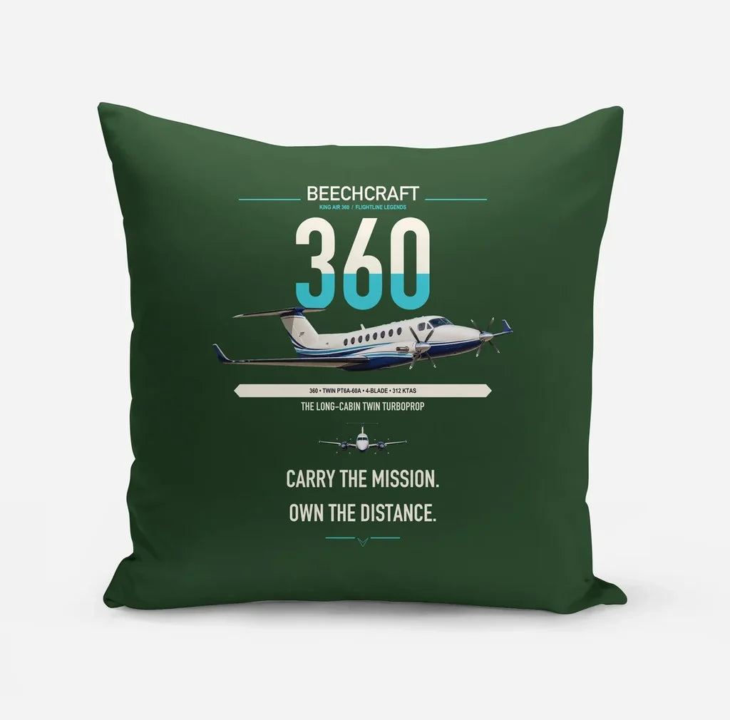 Beechcraft King Air 360 design on dark green pillow