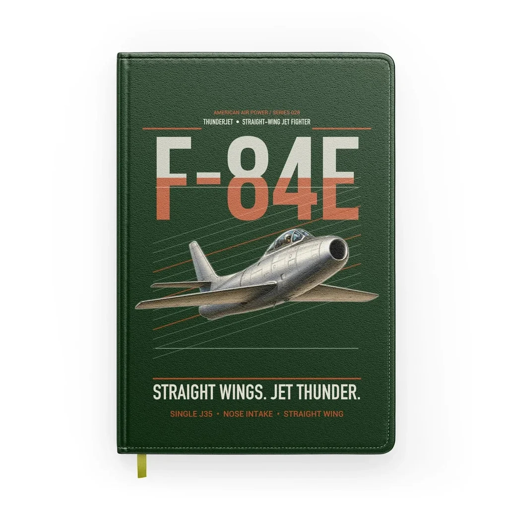 F-84E Thunderjet design on dark green notebook