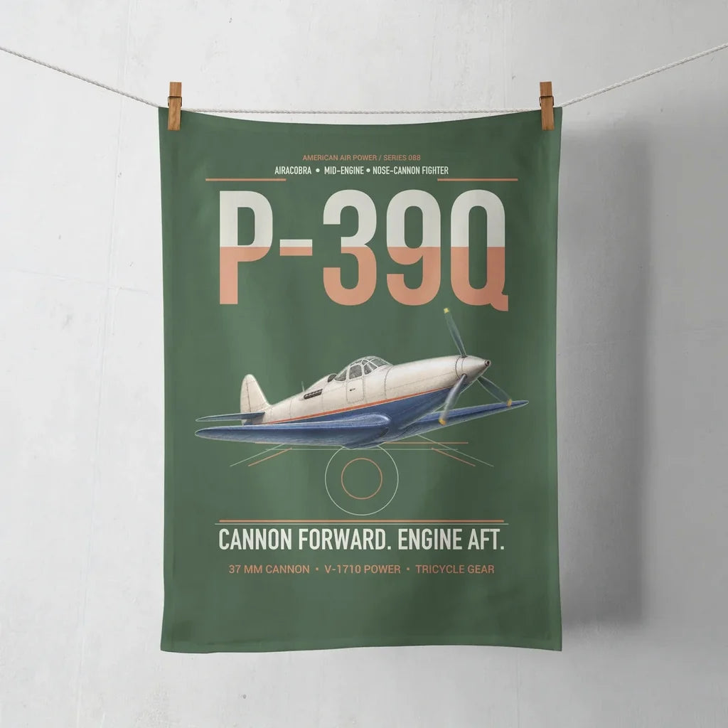 P-39Q Airacobra design on dark green towel