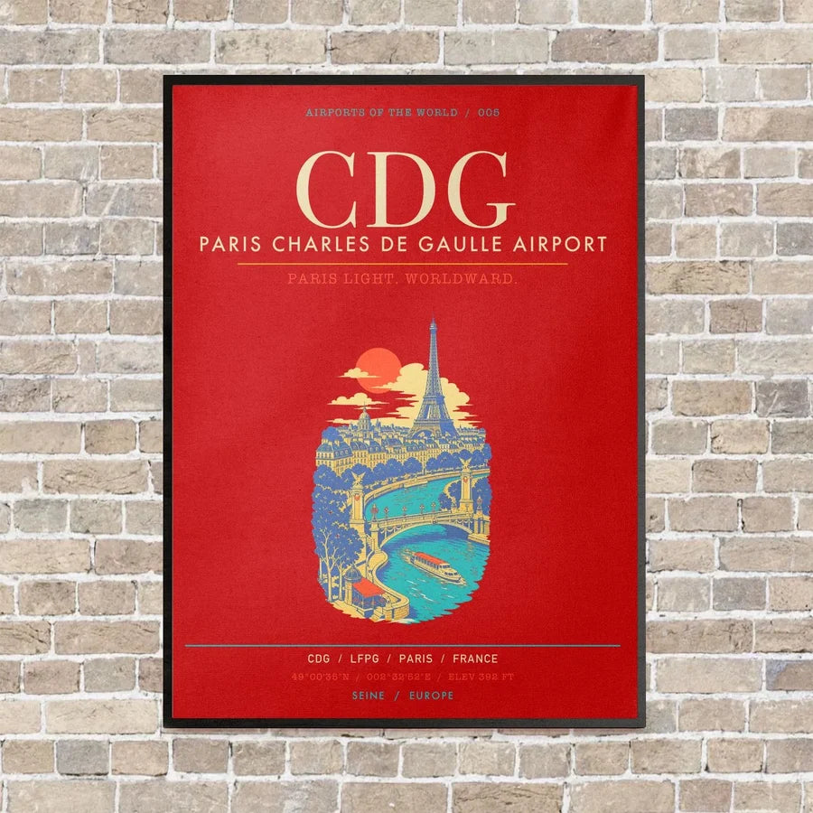 Paris Charles de Gaulle Airport CDG - Canvas Framed - Red