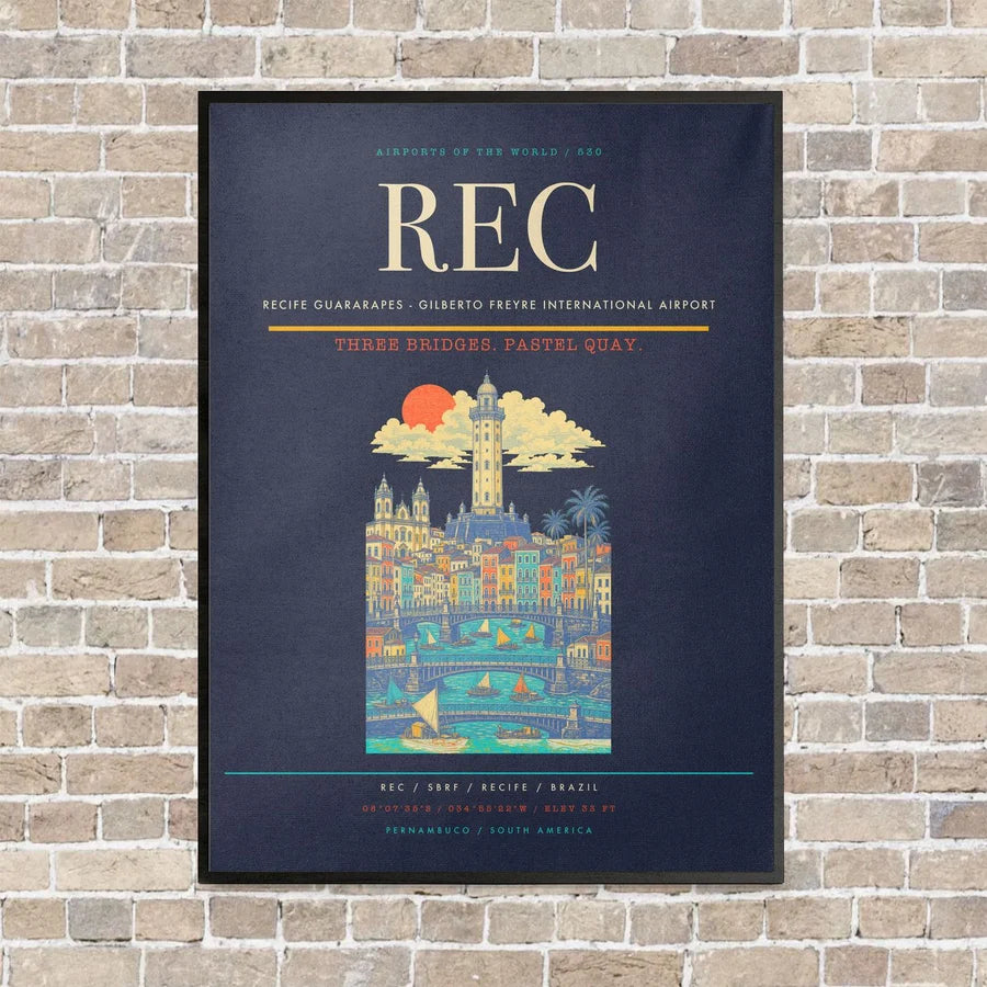 Recife Guararapes - Gilberto Freyre International Airport REC vertical canvas print - framed - navy blue background