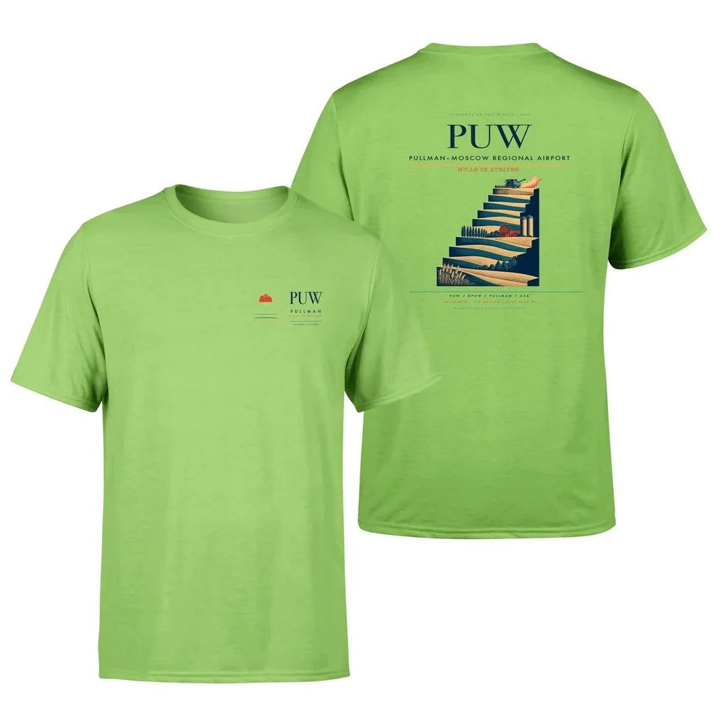 Pullman–Moscow Regional Airport (PUW) design printed on light green double-side t-shirt
