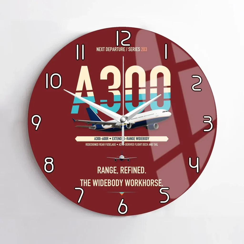 Airbus A300-600R design on dark red no frame wall clock