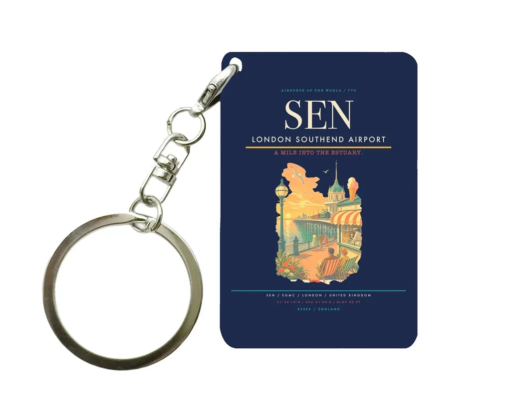 London Southend Airport (SEN) design on navy blue key chain