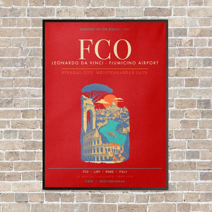 Rome Leonardo da Vinci Fiumicino Airport FCO - Canvas Framed - Red