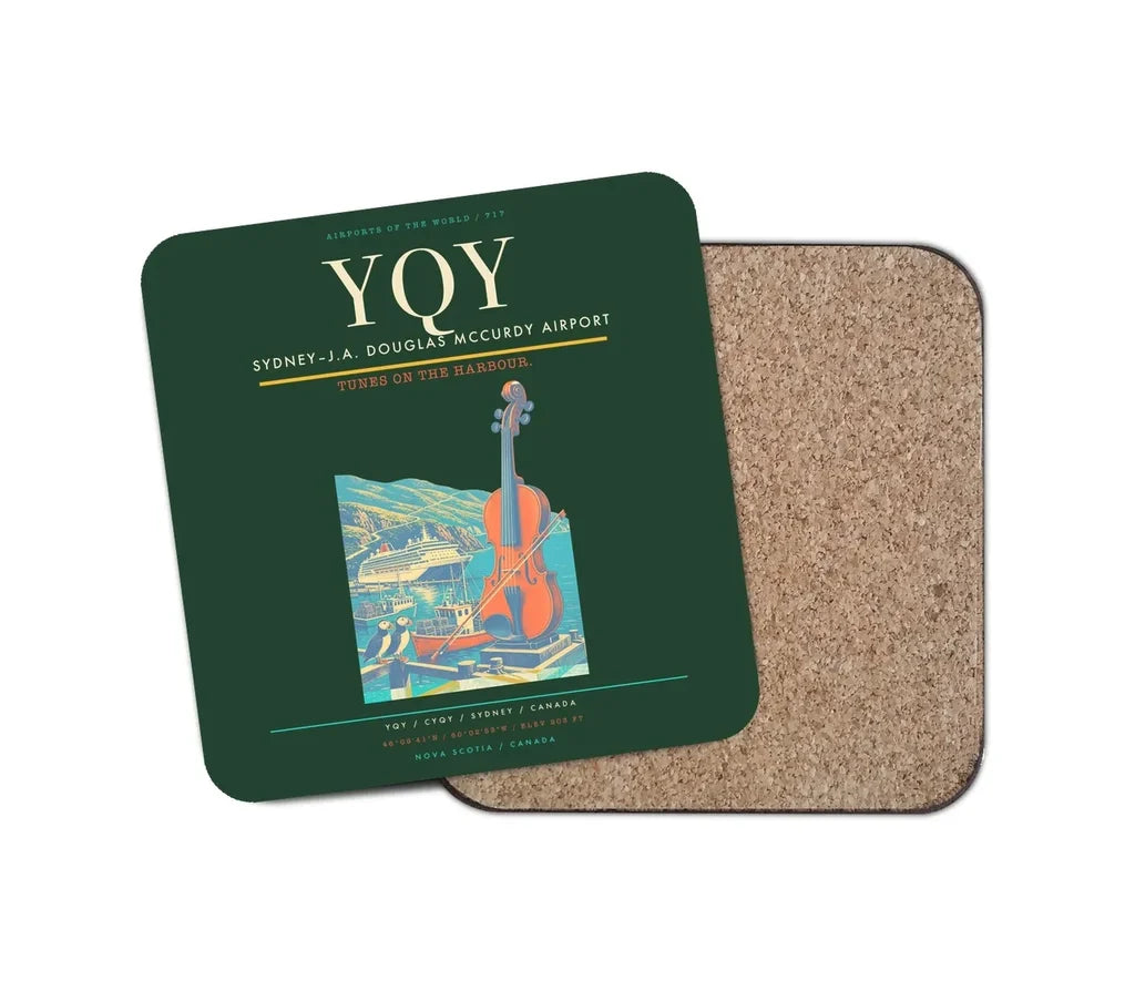 Sydney–J.A. Douglas McCurdy Airport (YQY) design on dark green 1 piece coaster