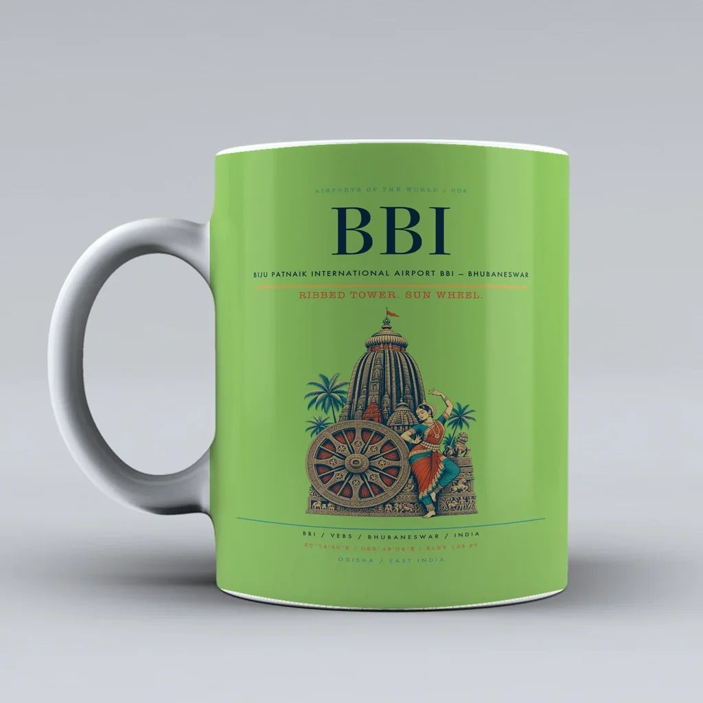 Patnaik International Airport BBI — Bhubaneswar Mug design on light green biju