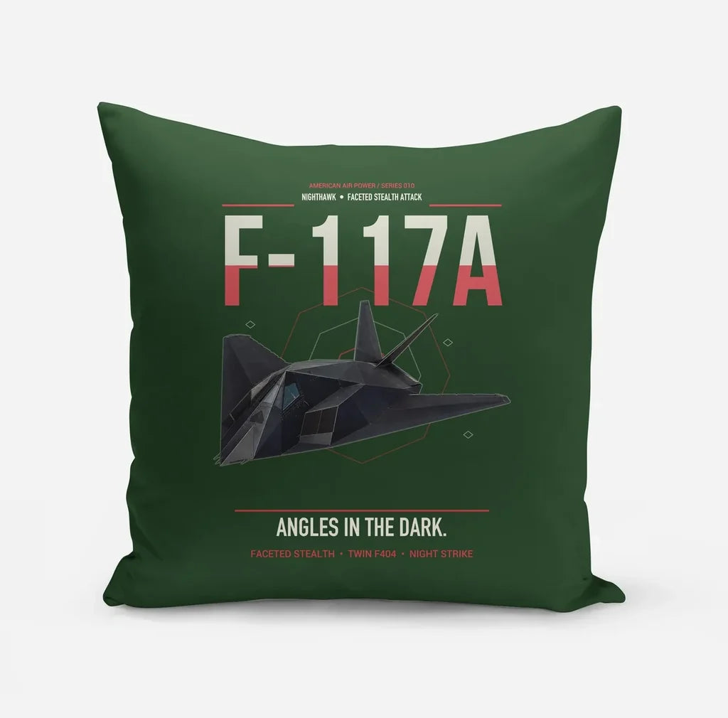 F-117A Nighthawk design on dark green pillow