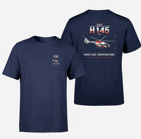 Thumbnail for Airbus H145 D3 design on navy blue t-shirt, double-side print