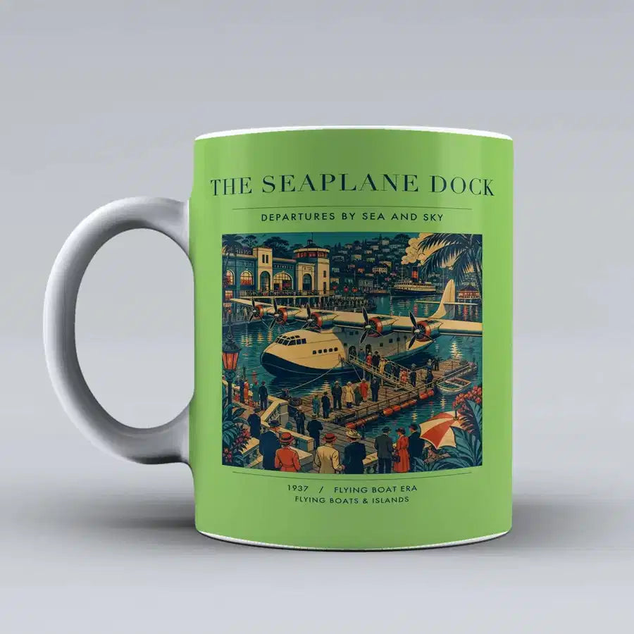 VINTAGE G4056 - The Seaplane Dock - Ceramic Mug design on lightgreen