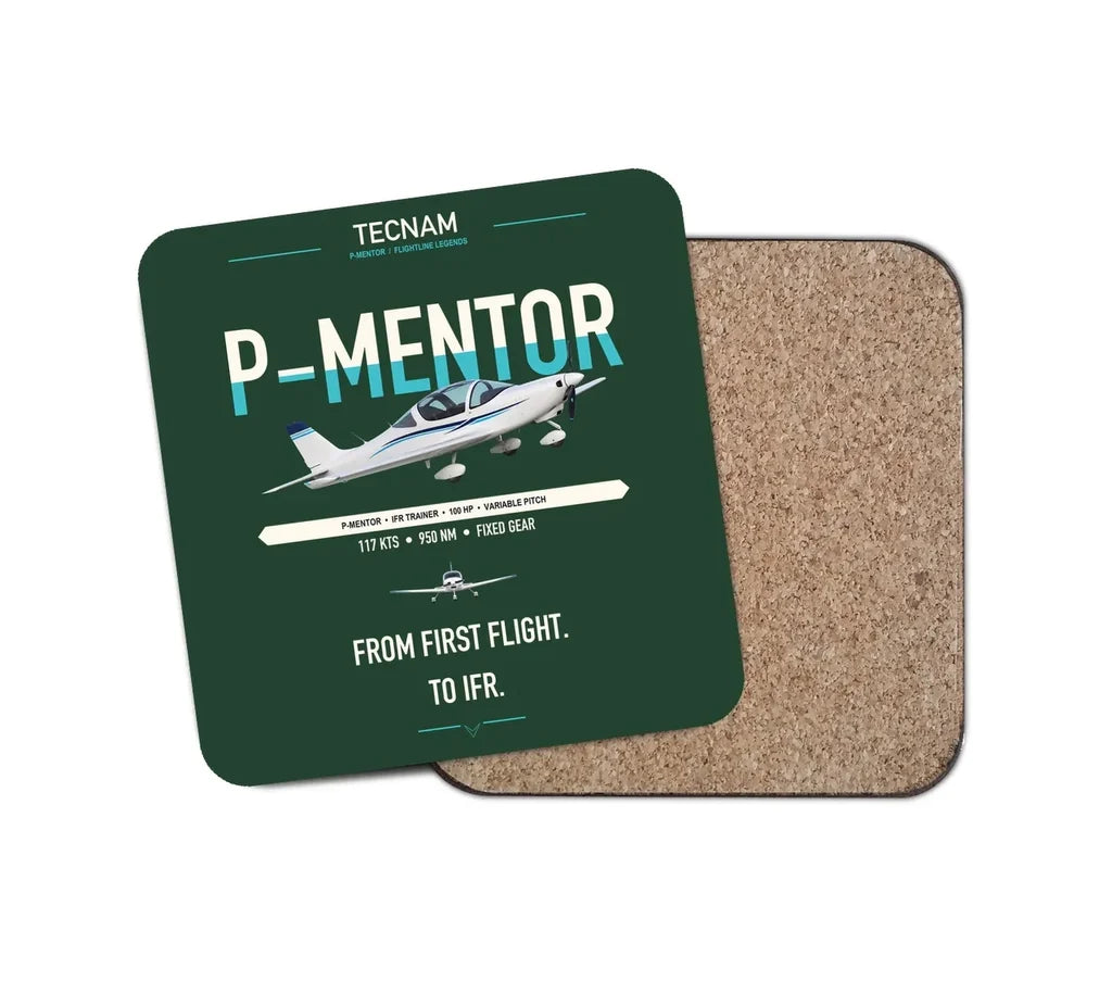 Tecnam P-Mentor design on dark green 1 piece coaster