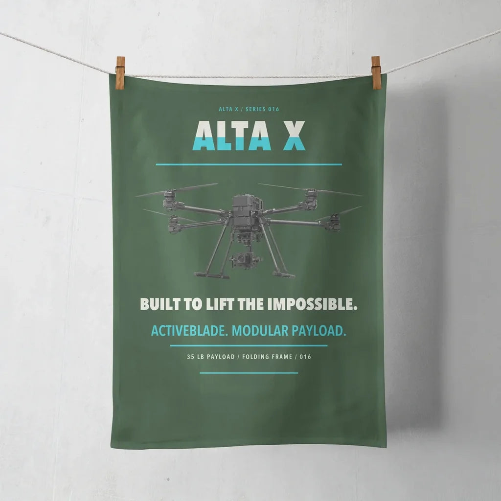 Freefly Alta X design on dark green towel