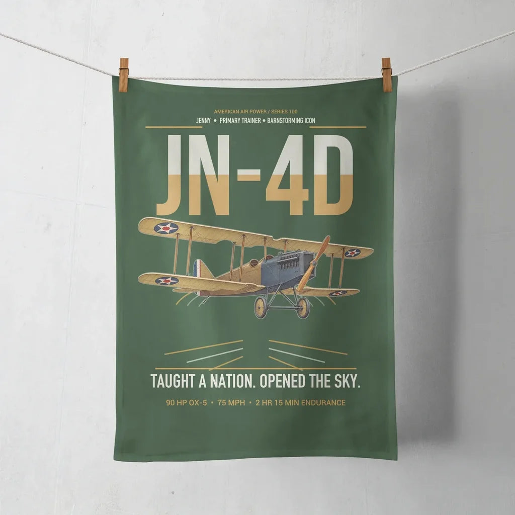 Curtiss JN-4D Jenny design on dark green towel