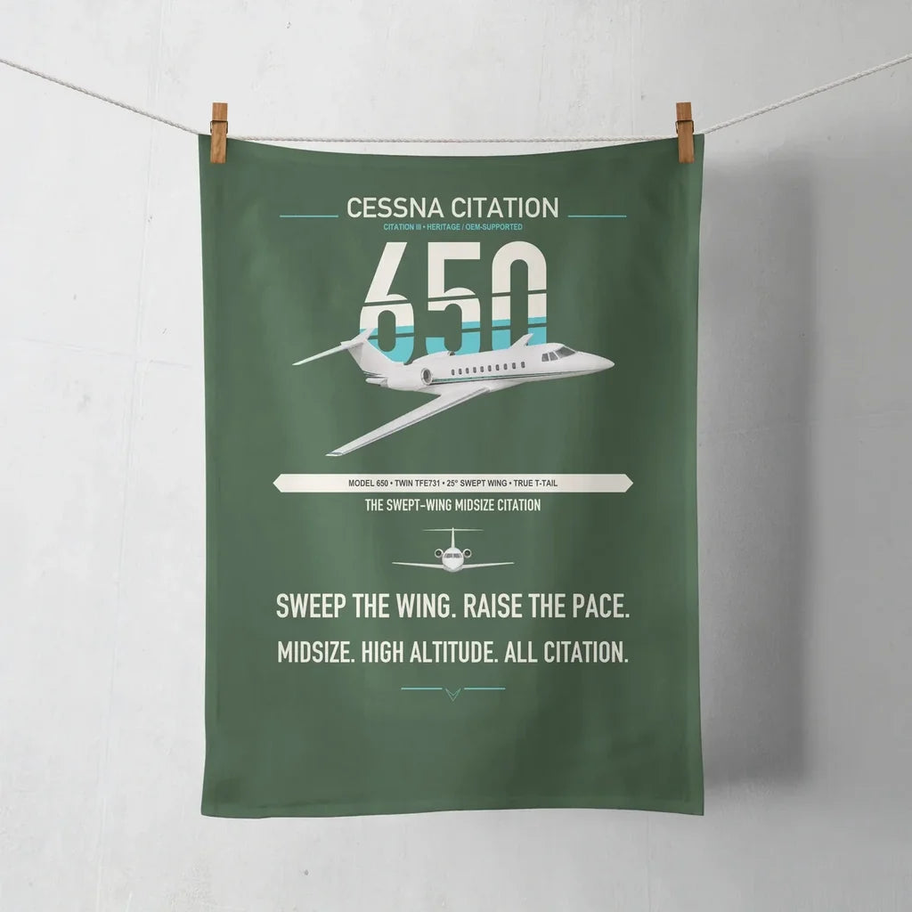 Cessna Citation 650 - Citation III design on dark green towel