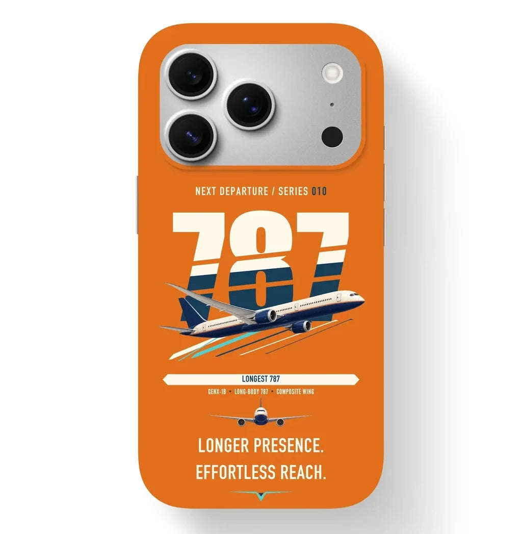 Boeing 787-10 Dreamliner design on orange magsafe iphone case