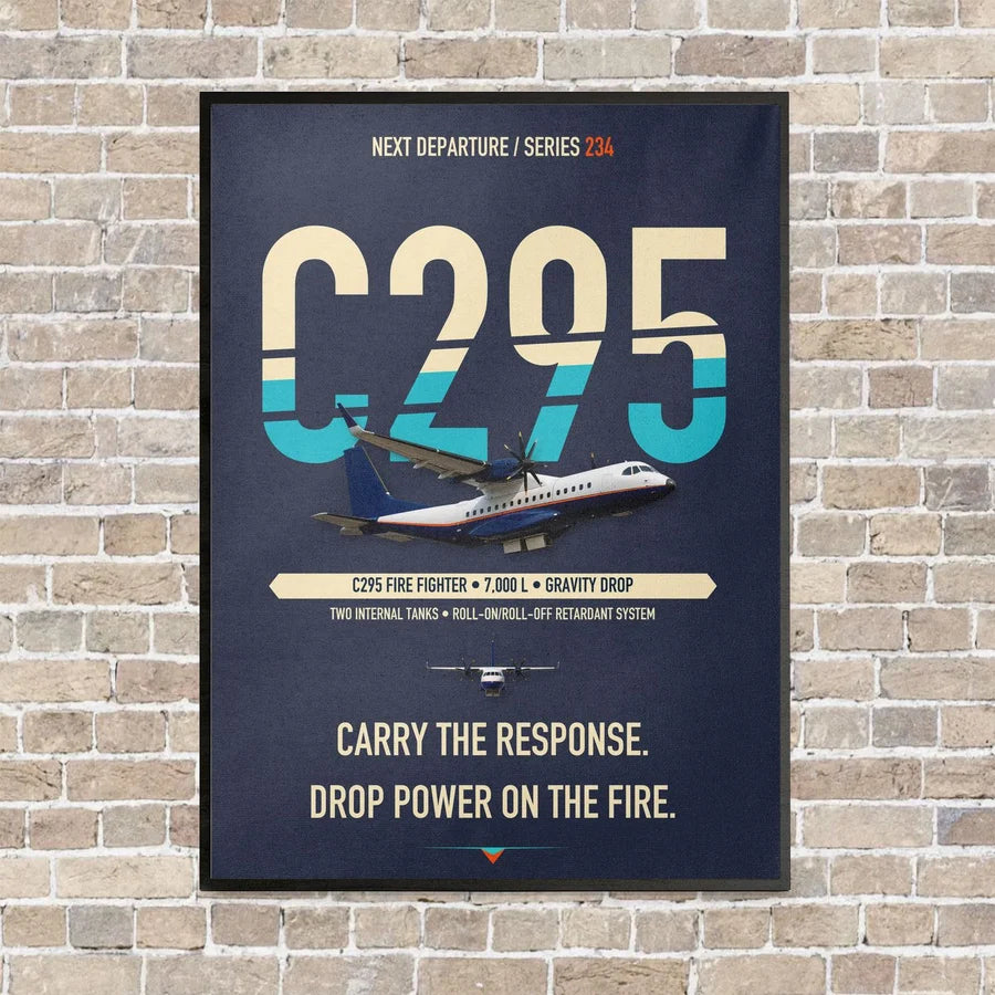 Airbus C295 Firefighter vertical canvas print - framed - navy blue background