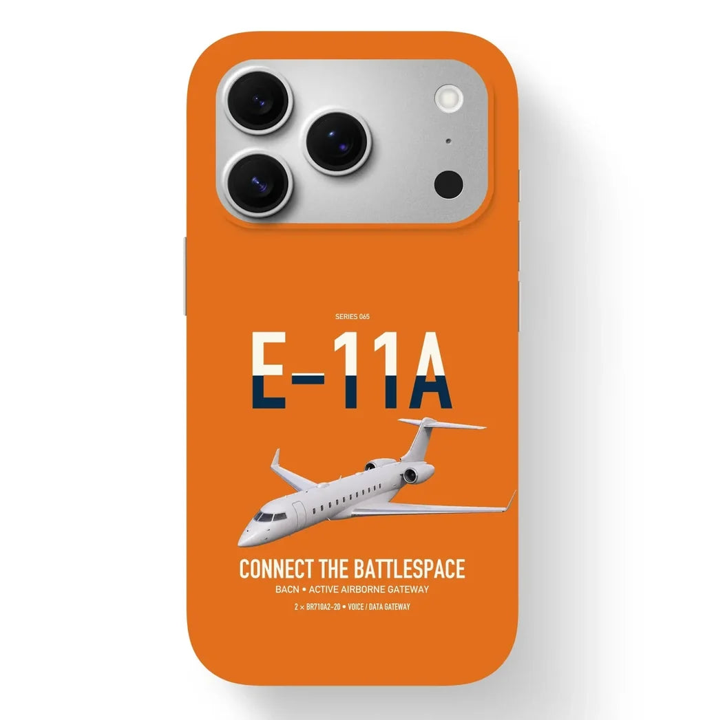 E-11A BACN design on orange magsafe iphone case, for iPhone 17 Pro