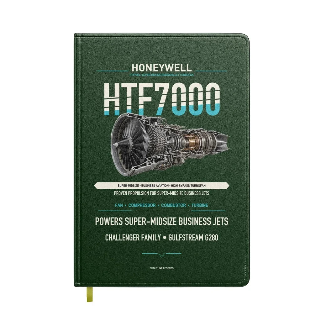 HTF7000 design on dark green notebook