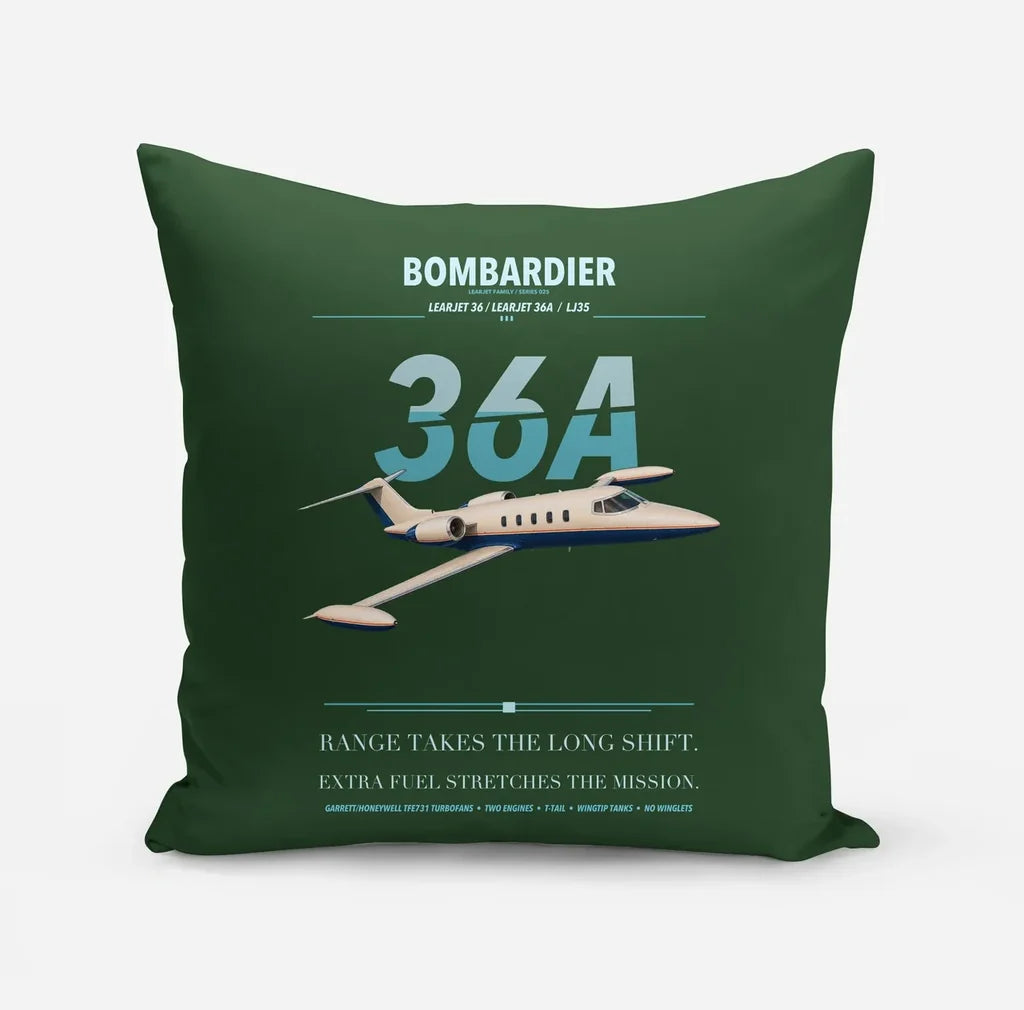 Bombardier Learjet 36A design on dark green pillow