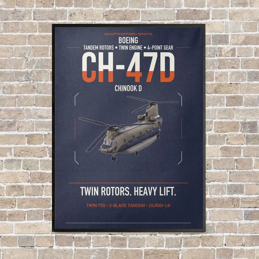 Boeing CH-47D vertical canvas print - framed - navy blue background