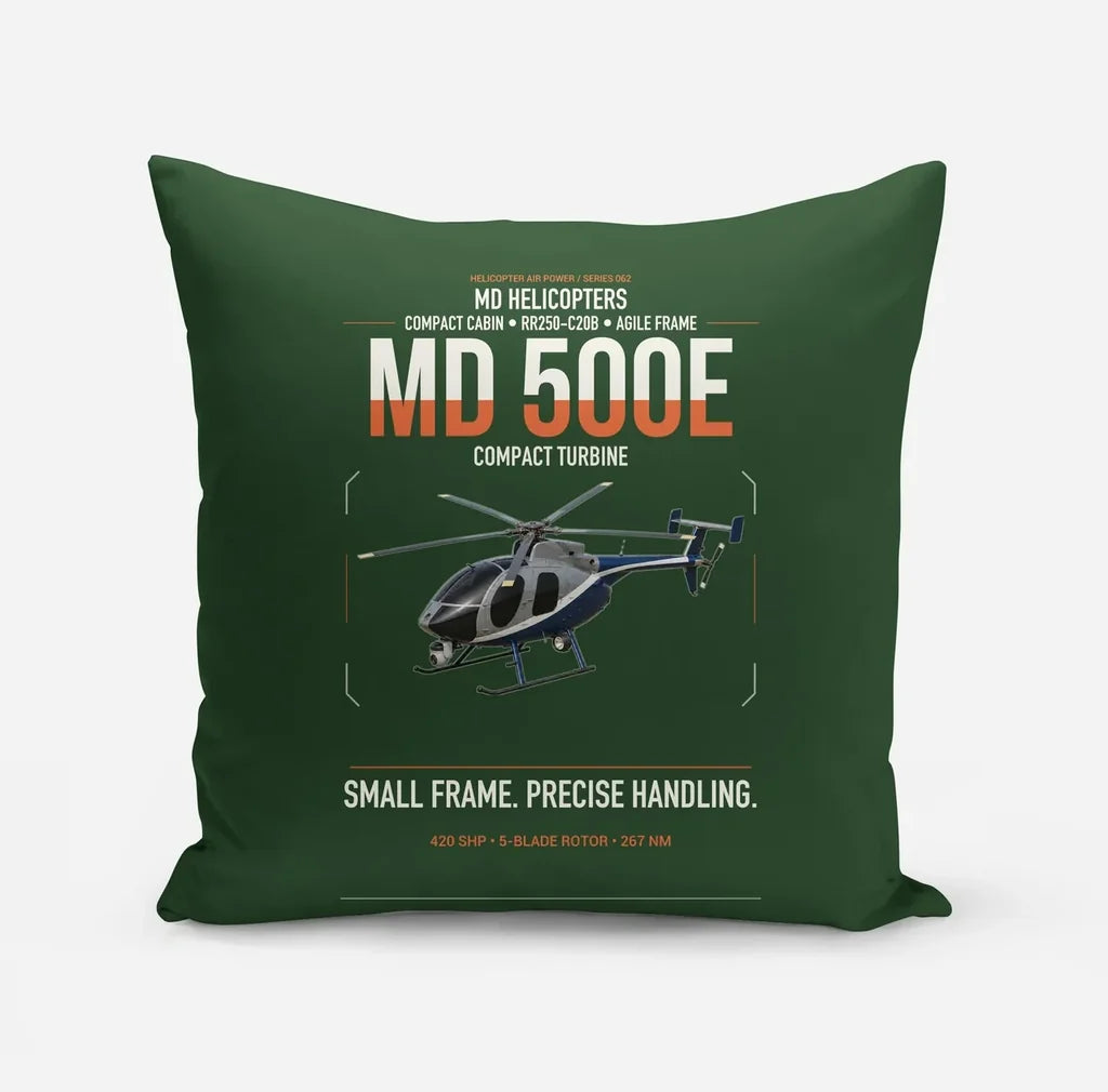 MD Helicopters MD 500E design on dark green pillow