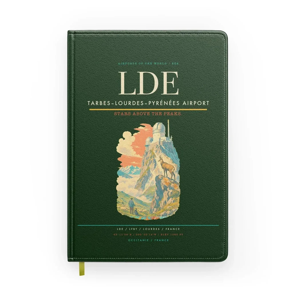 Tarbes–Lourdes–Pyrénées Airport (LDE) design on dark green notebook