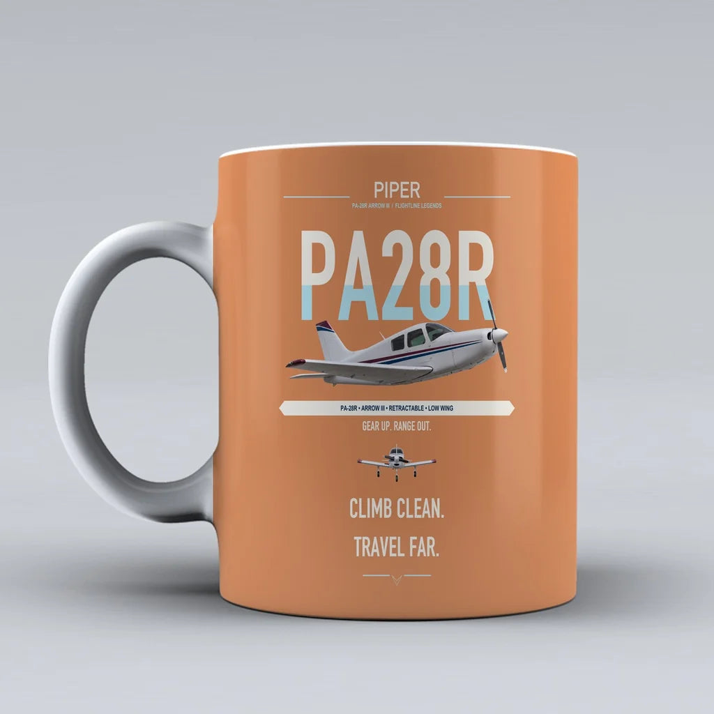 Piper PA-28R Arrow III design on orange ceramic mug, double-side print