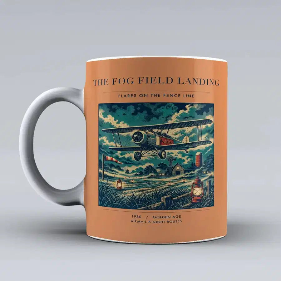 VINTAGE G4150 - The Fog Field Landing - Ceramic Mug design on orange