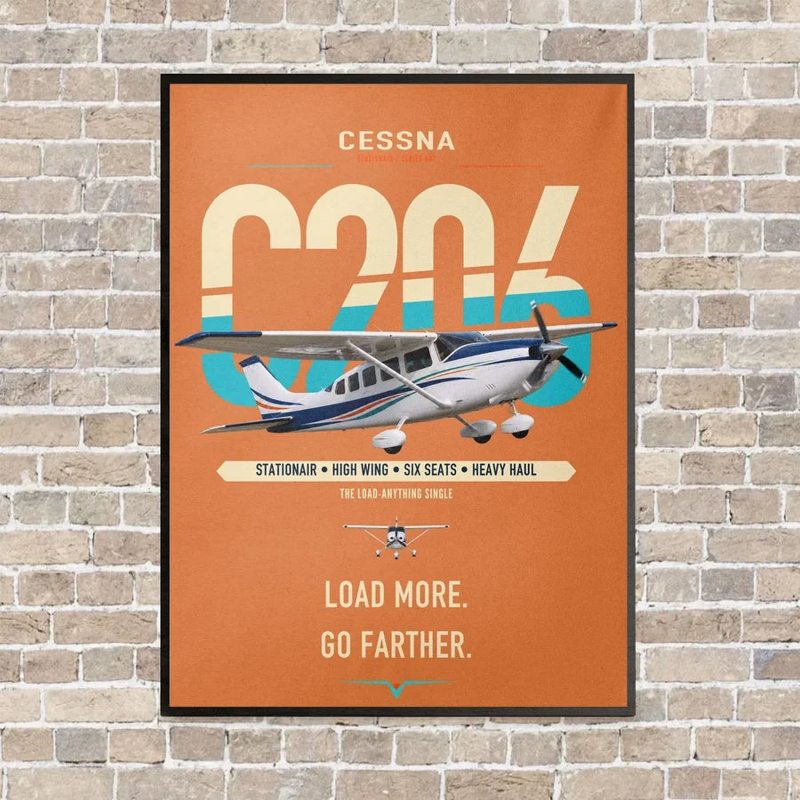 Cessna 206 Stationair vertical canvas print - framed - orange background
