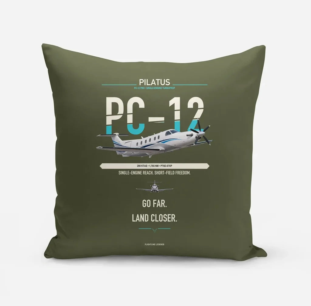 Pilatus PC-12 PRO design on green army pillow