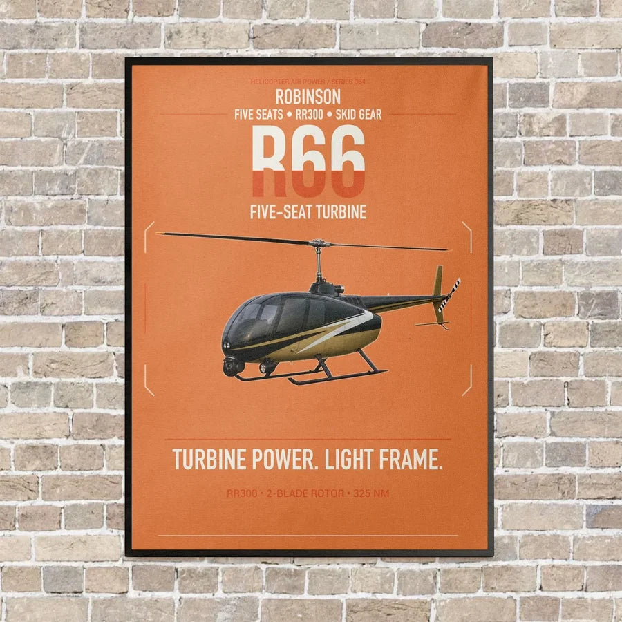 Robinson R66 vertical canvas print - framed - orange background
