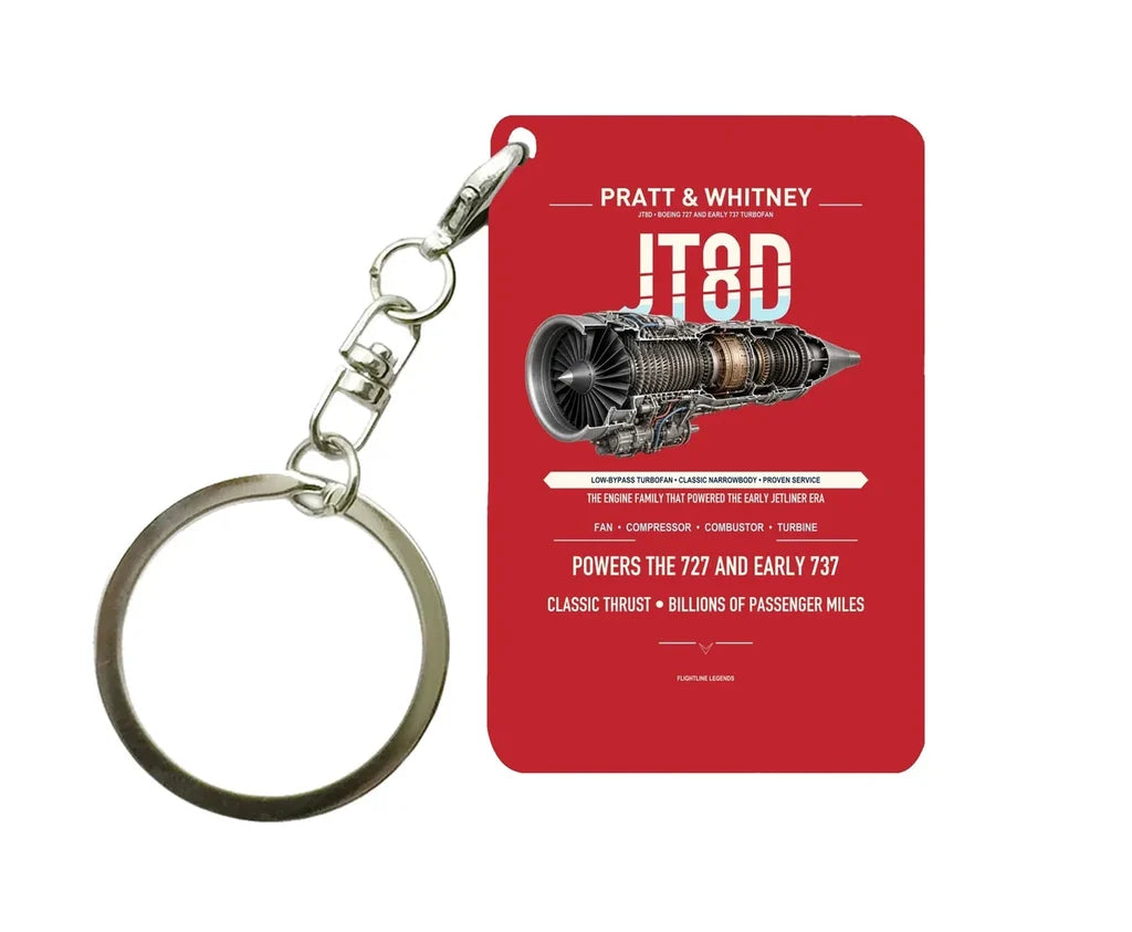JT8D Key Chain design on red key chain