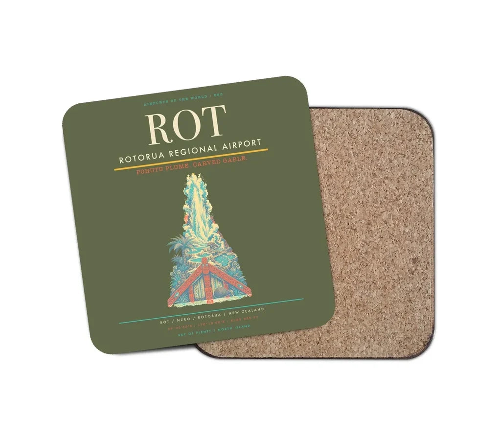 Rotorua Regional Airport (ROT) design on green army 1 piece coaster