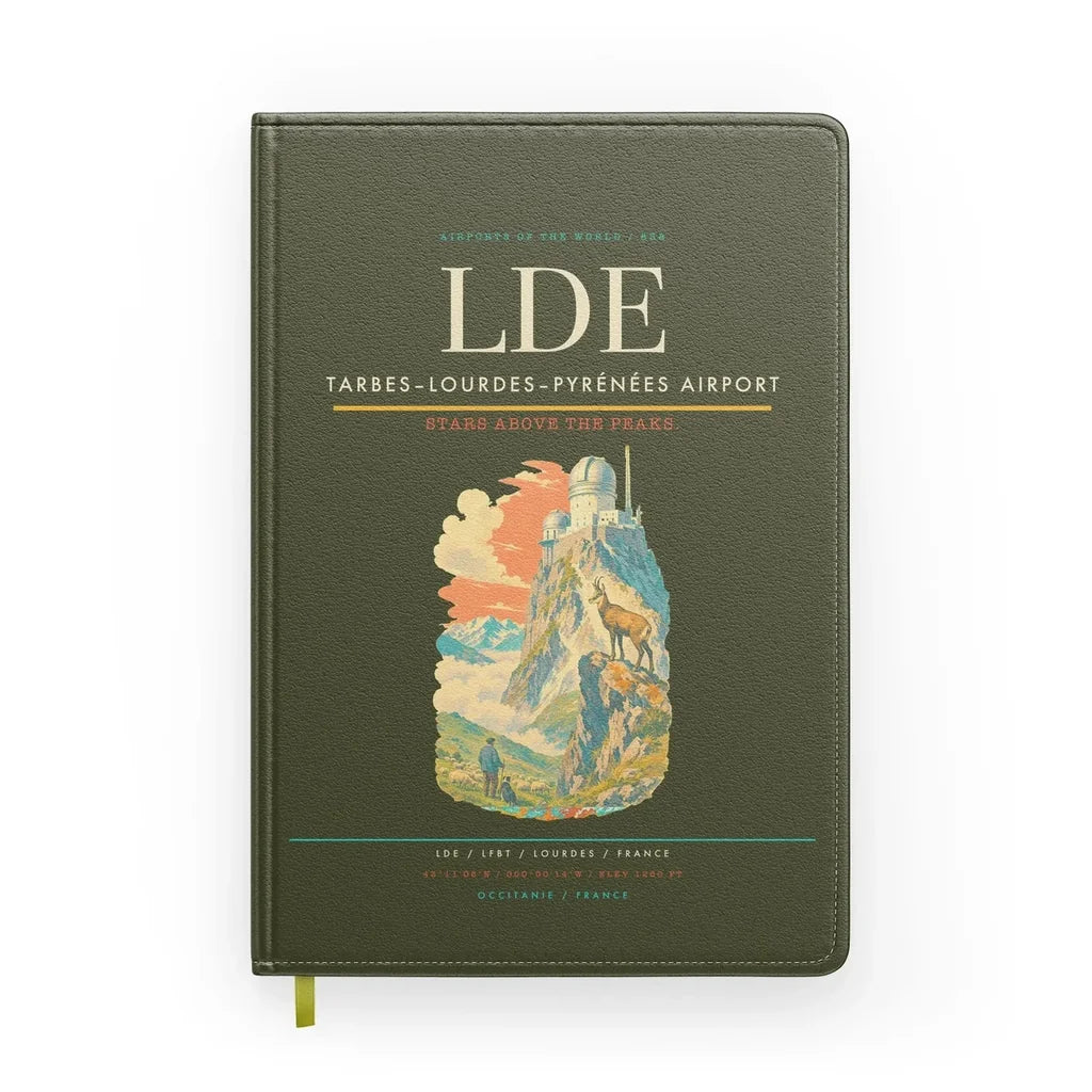 Tarbes–Lourdes–Pyrénées Airport (LDE) design on green army notebook