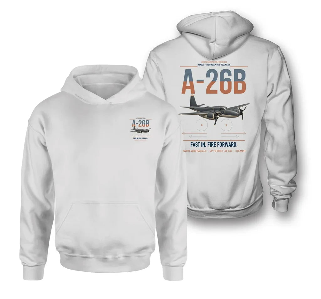 A-26B Invader design on white double-side hoodie