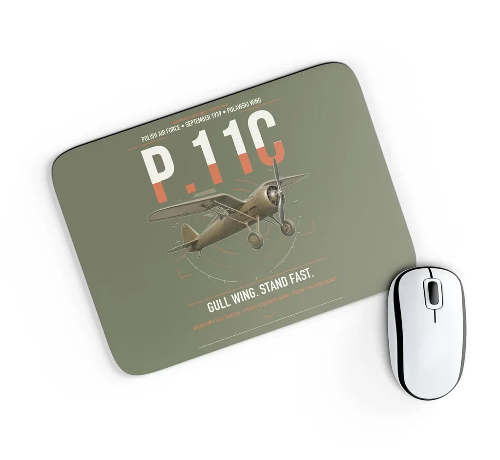 PZL P.11c design on green army rectangle mouse pad
