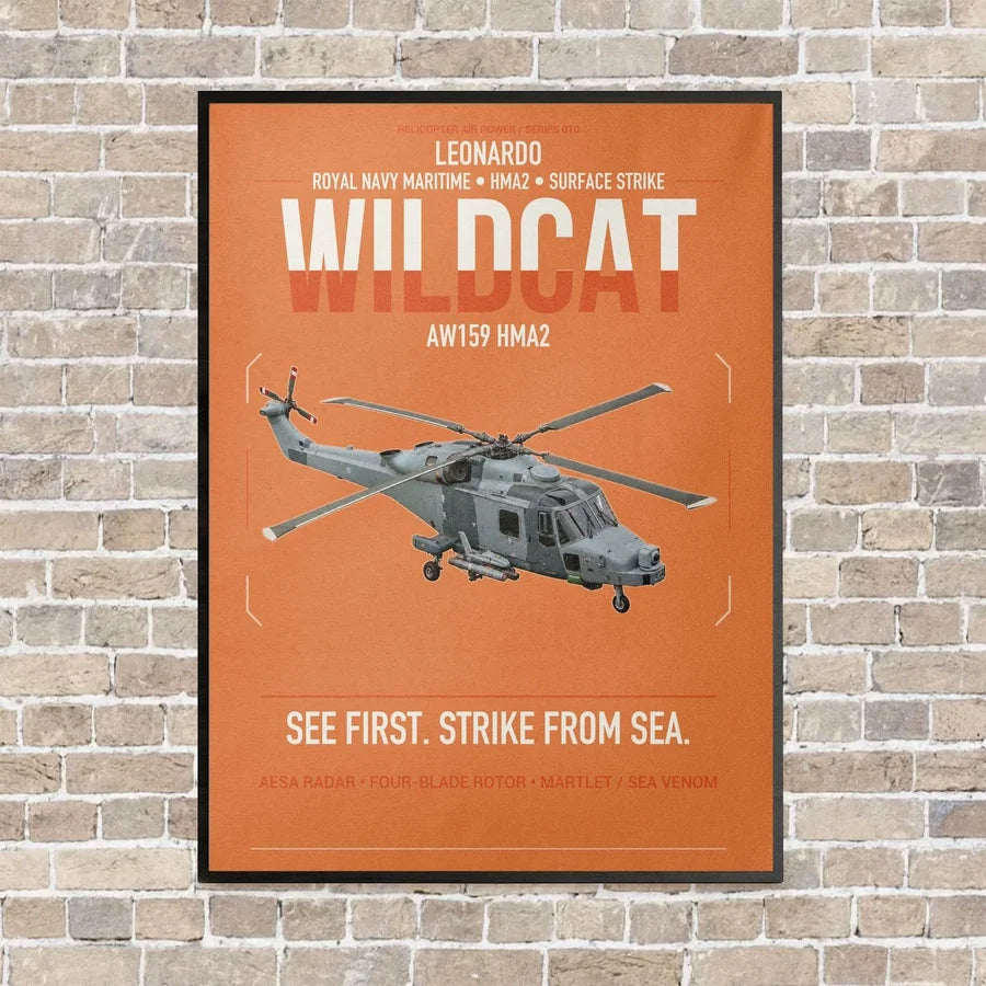 Leonardo AW159 Wildcat HMA2 vertical canvas print - framed - orange background