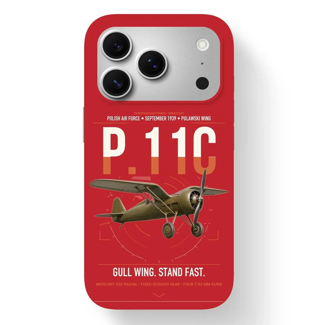 PZL P.11c design on red magsafe iphone case, for iPhone 17 Pro