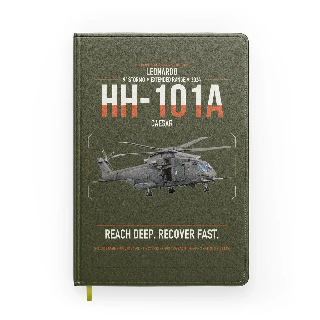 Leonardo HH-101A Caesar design on green army notebook
