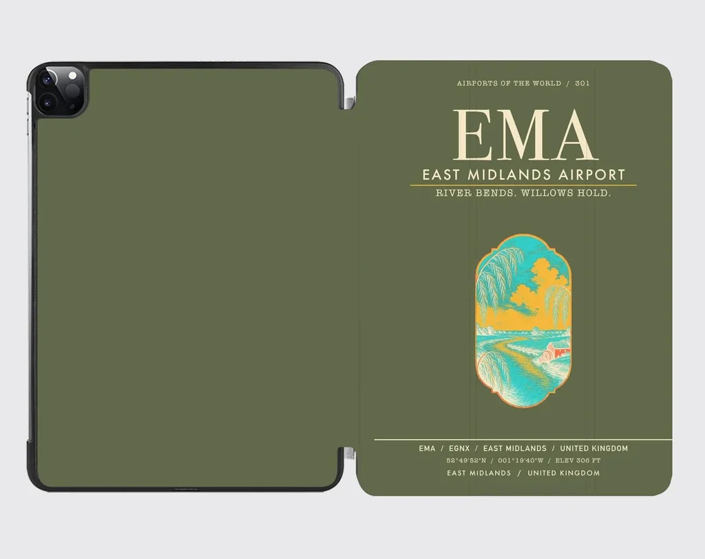 East Midlands Airport (EMA) design on green army ipad tablet case