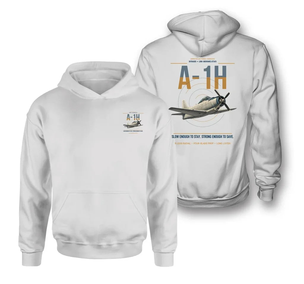A-1H Skyraider design on white double-side hoodie