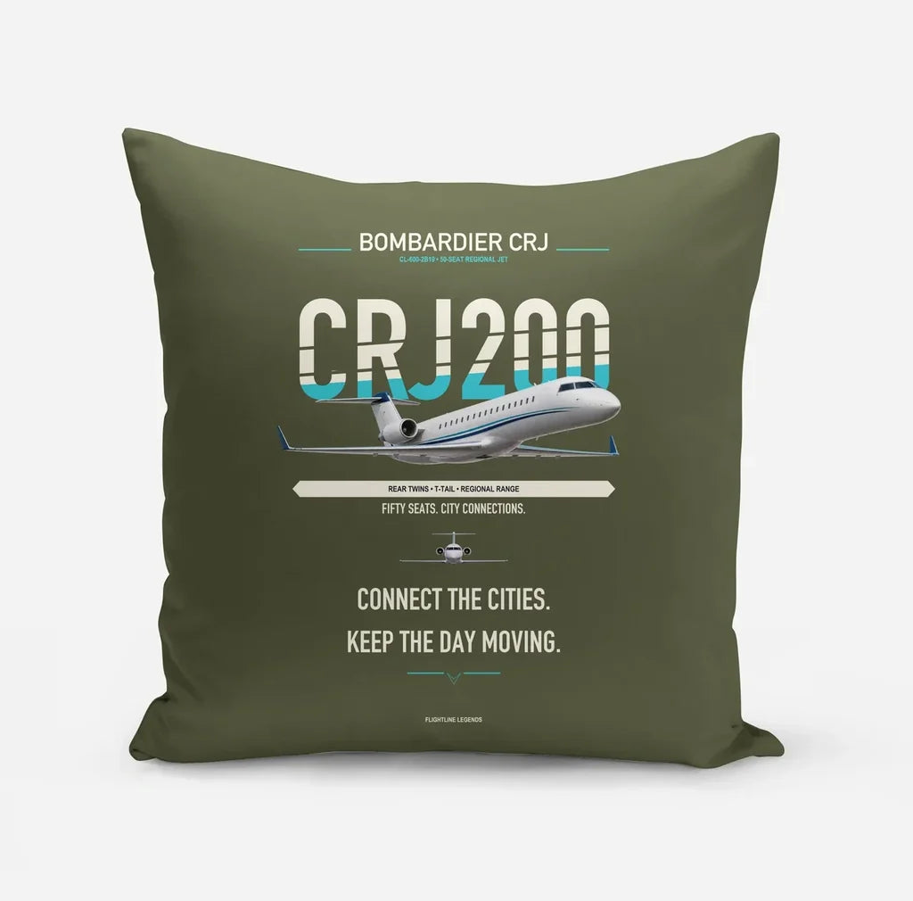 Bombardier CRJ200 design on green army pillow