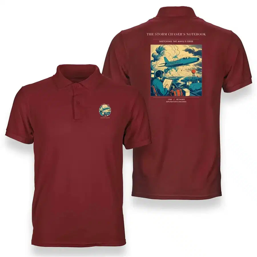VINTAGE G4393 - The Storm Chaser's Notebook - Double-Side Polo T-Shirt design on red