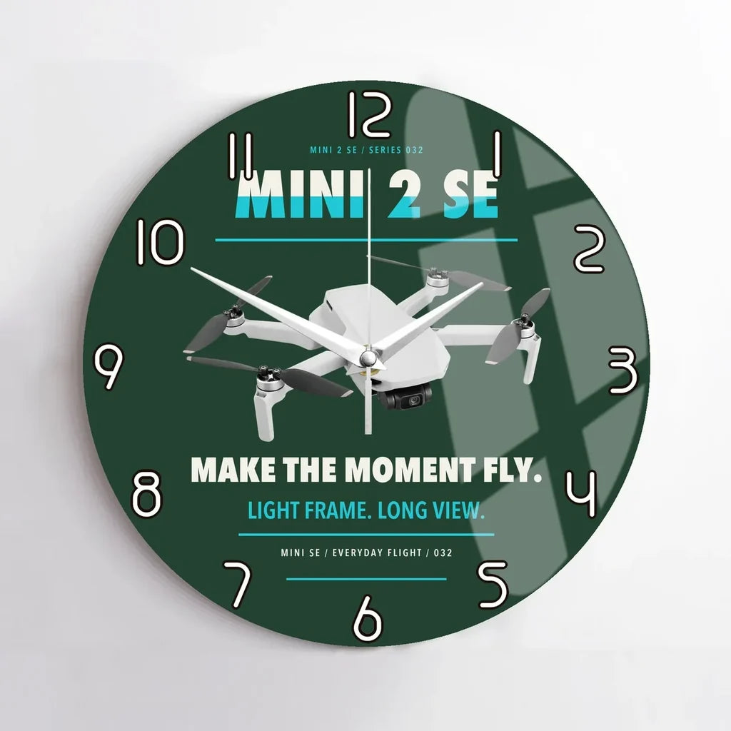 DJI Mini 2 SE design on dark green no frame wall clock