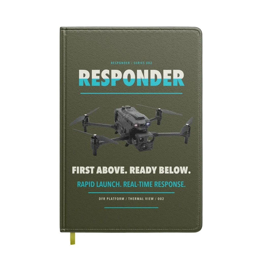 BRINC Responder design on green army notebook